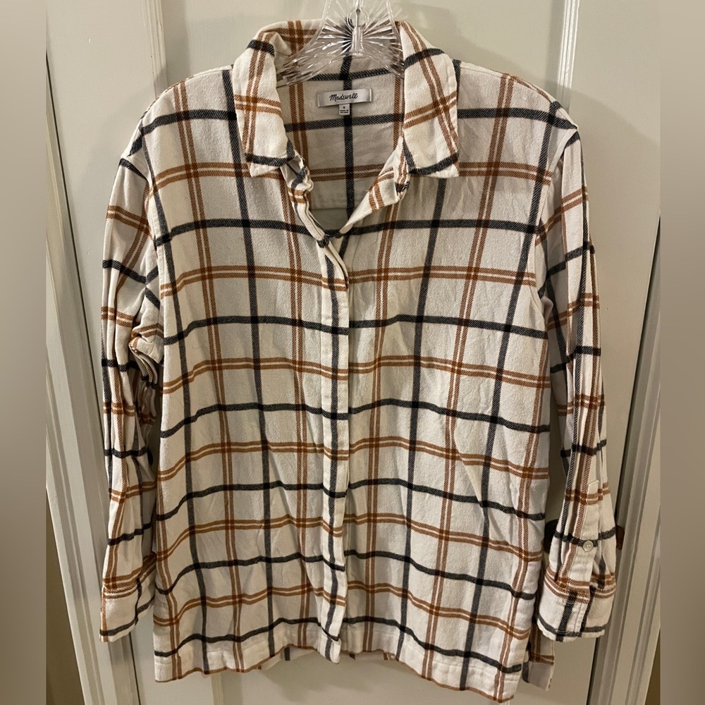 Madewell Plaid Long Flannel Shacket, Small